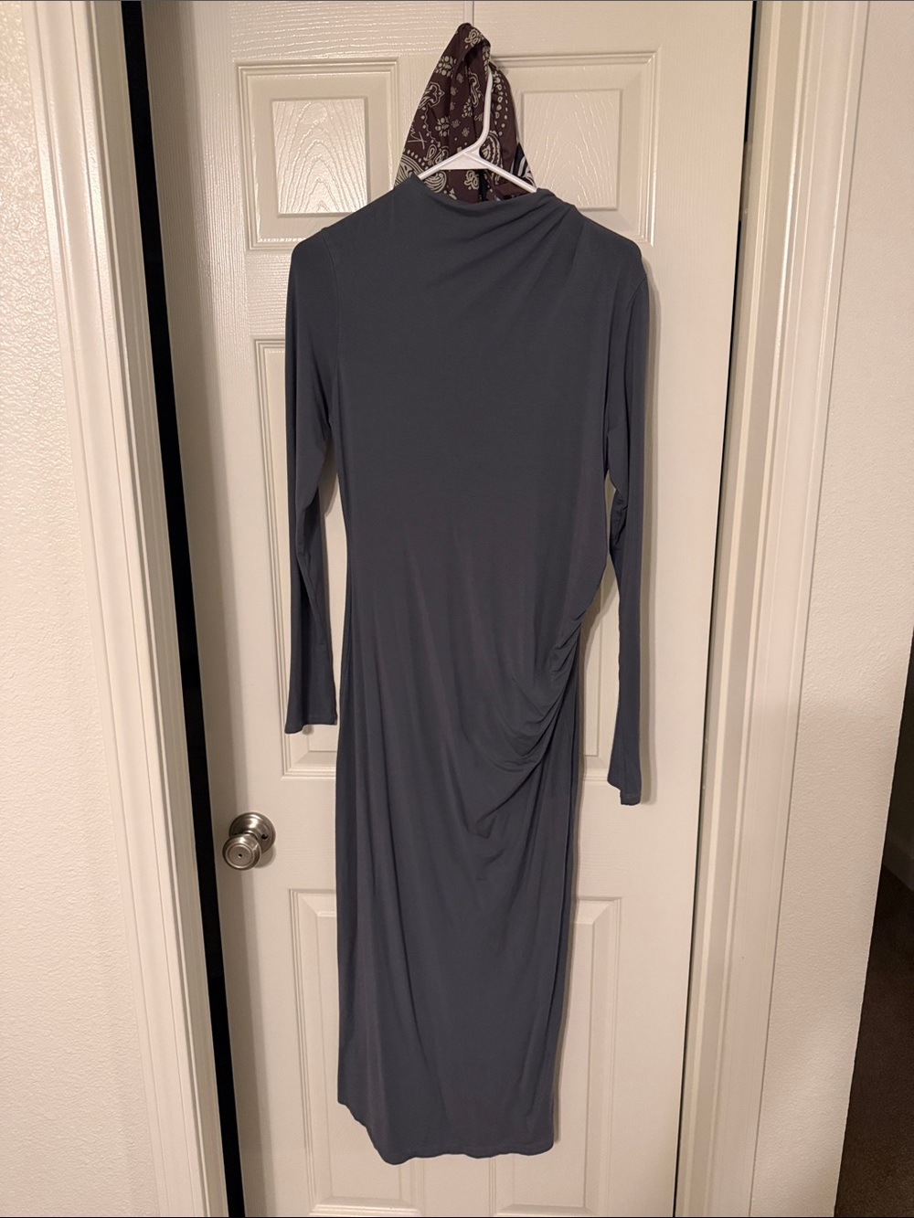 Vince Long-Sleeve Ruched Midi Dress in Slate